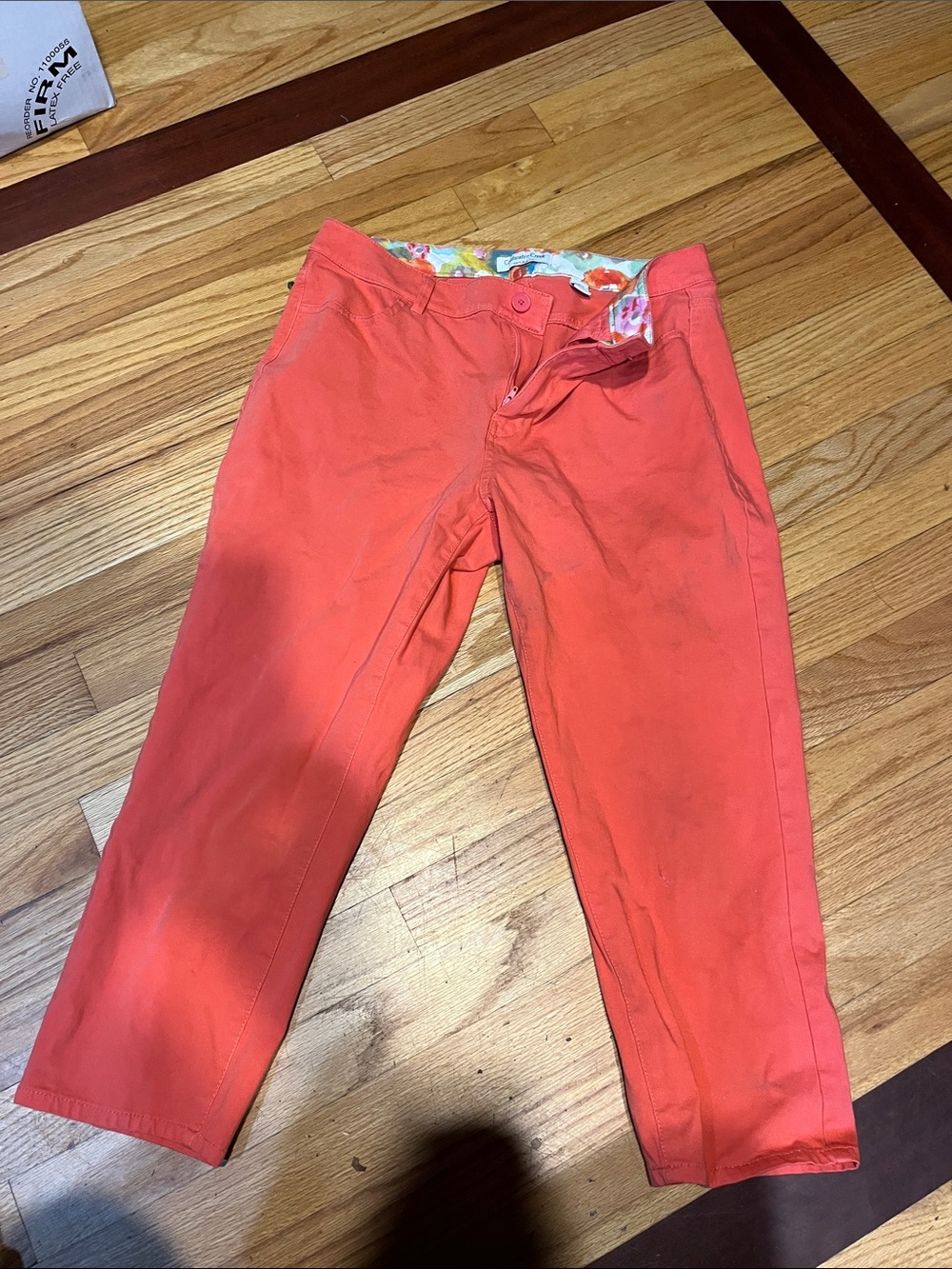 Coral Crop Pants with Floral Waistband